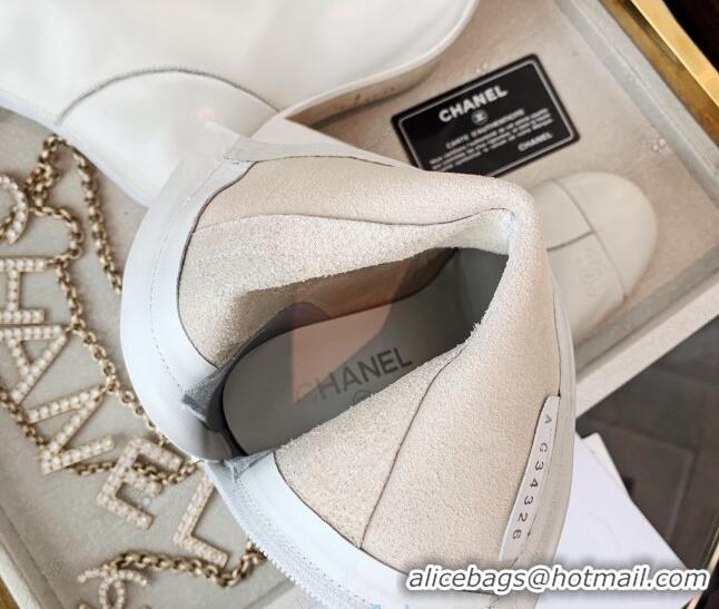 Cute Chanel Oily Leather High-Heel Short Boots 120253 White