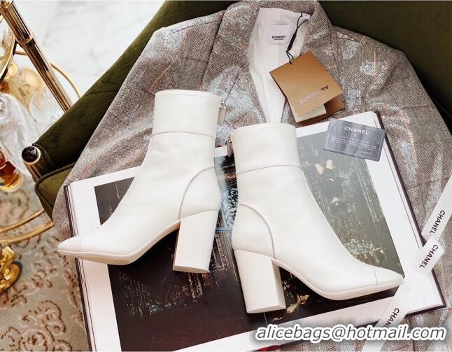 Cute Chanel Oily Leather High-Heel Short Boots 120253 White