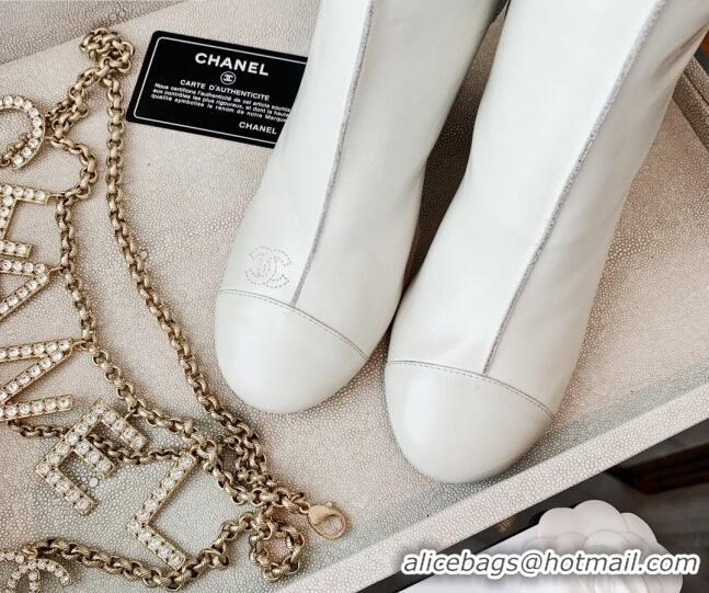 Cute Chanel Oily Leather High-Heel Short Boots 120253 White