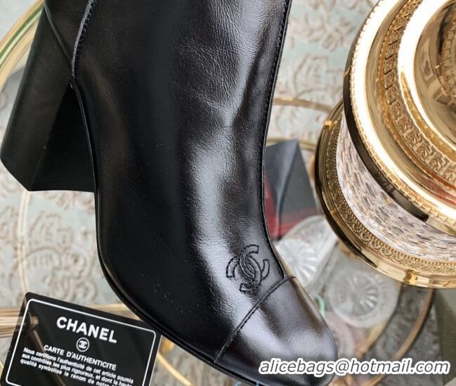 Perfect Chanel Oily Leather 8.5cm High-Heel Short Boots 120253 Black