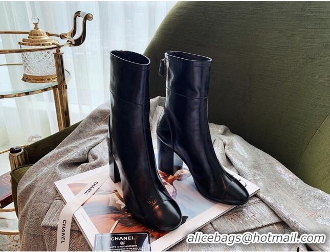 Perfect Chanel Oily Leather 8.5cm High-Heel Short Boots 120253 Black