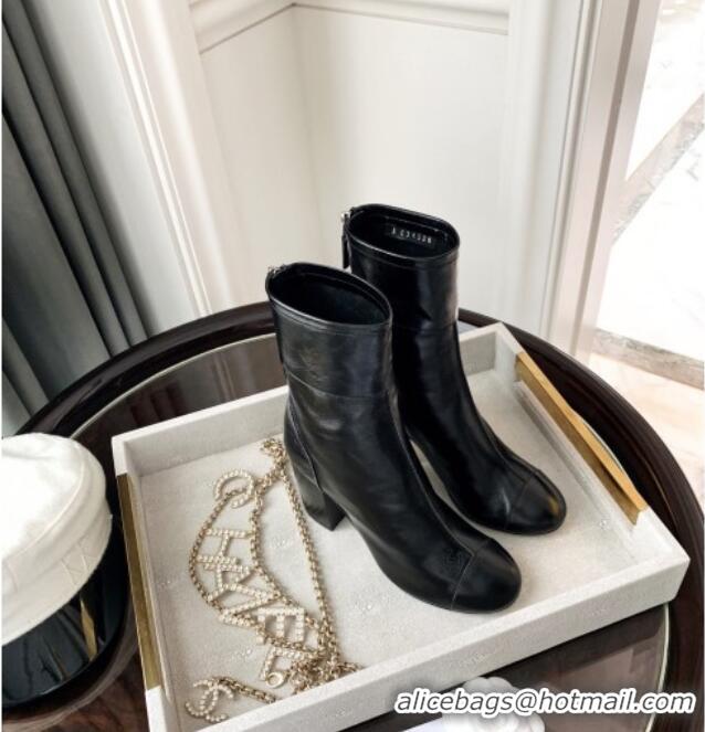 Perfect Chanel Oily Leather 8.5cm High-Heel Short Boots 120253 Black