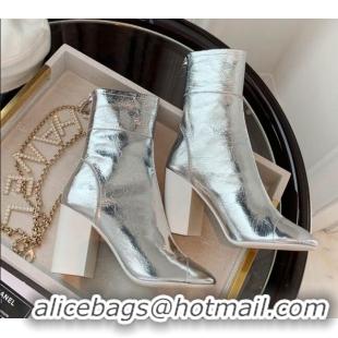 Good Quality Chanel Oily Leather 8.5cm High-Heel Short Boots 120253 Silver