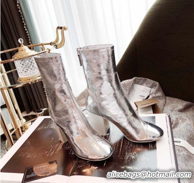 Good Quality Chanel Oily Leather 8.5cm High-Heel Short Boots 120253 Silver