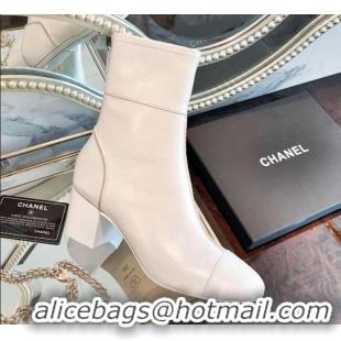 Top Quality Chanel Oily Leather 8.5cm High-Heel Short Boots 120253 White