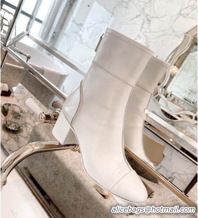 Top Quality Chanel Oily Leather 8.5cm High-Heel Short Boots 120253 White