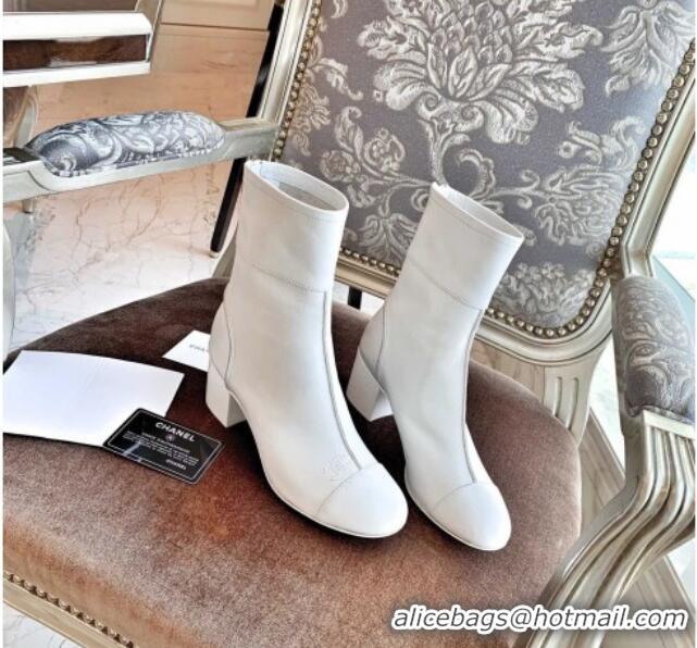 Top Quality Chanel Oily Leather 8.5cm High-Heel Short Boots 120253 White