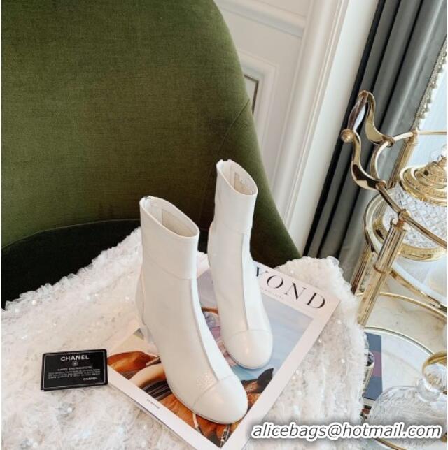 Top Quality Chanel Oily Leather 8.5cm High-Heel Short Boots 120253 White