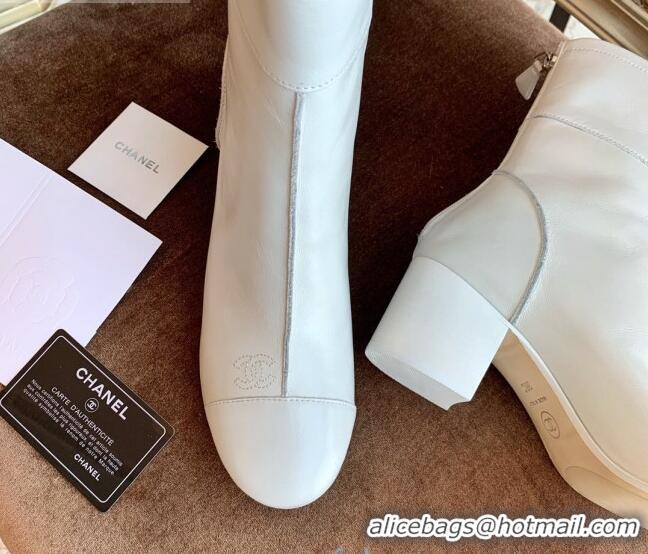 Top Quality Chanel Oily Leather 8.5cm High-Heel Short Boots 120253 White