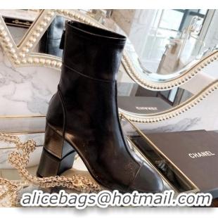 Low Price Chanel Oily Leather 5.5cm Medium-Heel Short Boots 120257 Black