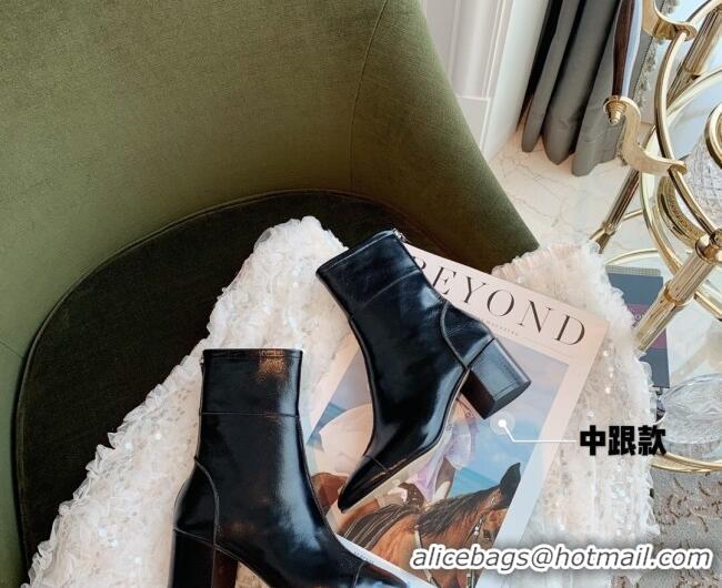 Low Price Chanel Oily Leather 5.5cm Medium-Heel Short Boots 120257 Black