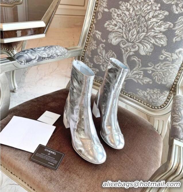 Good Product Chanel Metallic Leather 5.5cm Medium-Heel Short Boots 120257 Silver