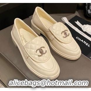 Best Price Chanel Leather Loafers with CC Foldover White 120278