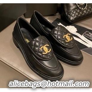 Top Quality Chanel Leather Loafers with CC Foldover 120279 Balck