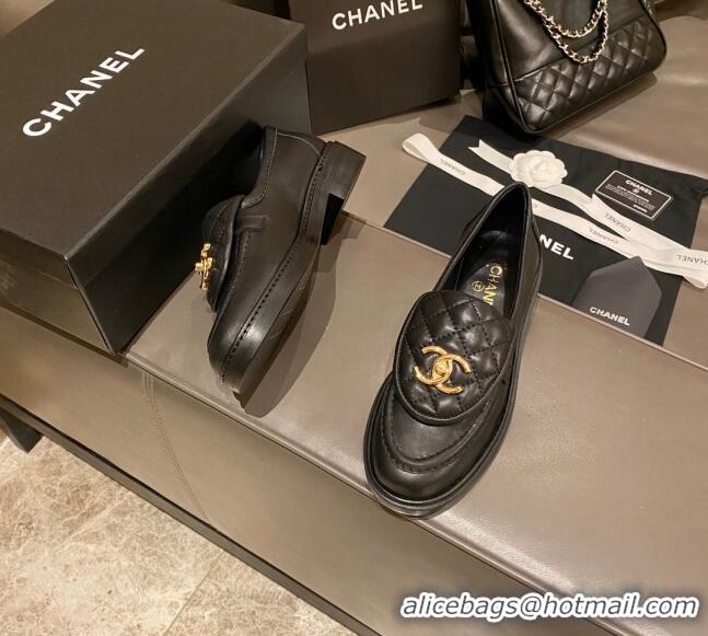 Top Quality Chanel Leather Loafers with CC Foldover 120279 Balck