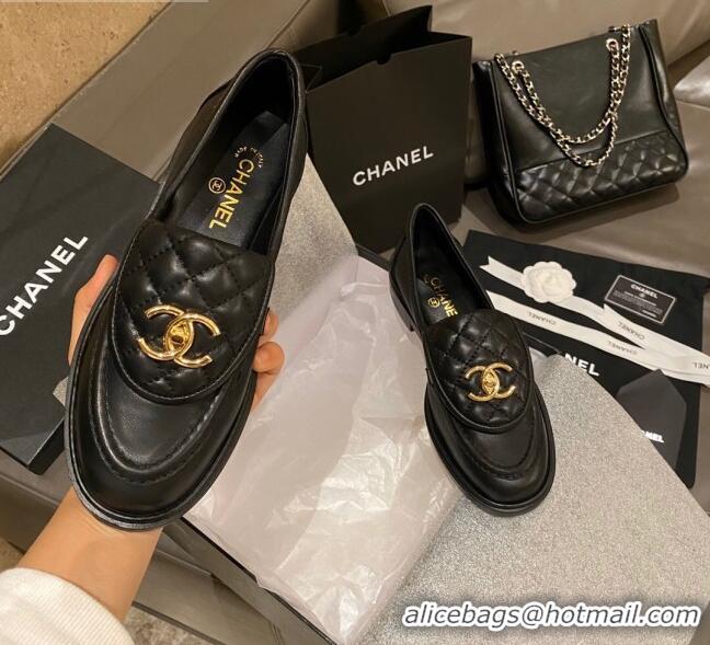 Top Quality Chanel Leather Loafers with CC Foldover 120279 Balck