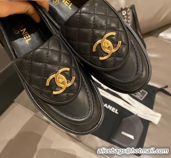 Top Quality Chanel Leather Loafers with CC Foldover 120279 Balck