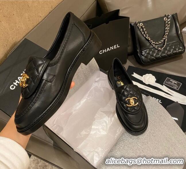 Top Quality Chanel Leather Loafers with CC Foldover 120279 Balck