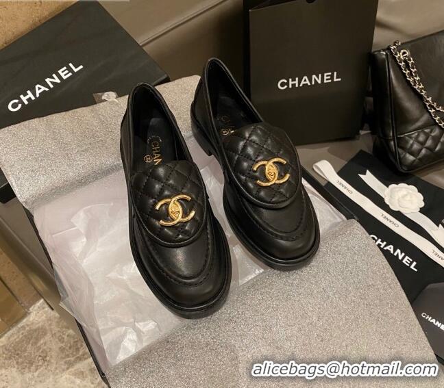 Top Quality Chanel Leather Loafers with CC Foldover 120279 Balck