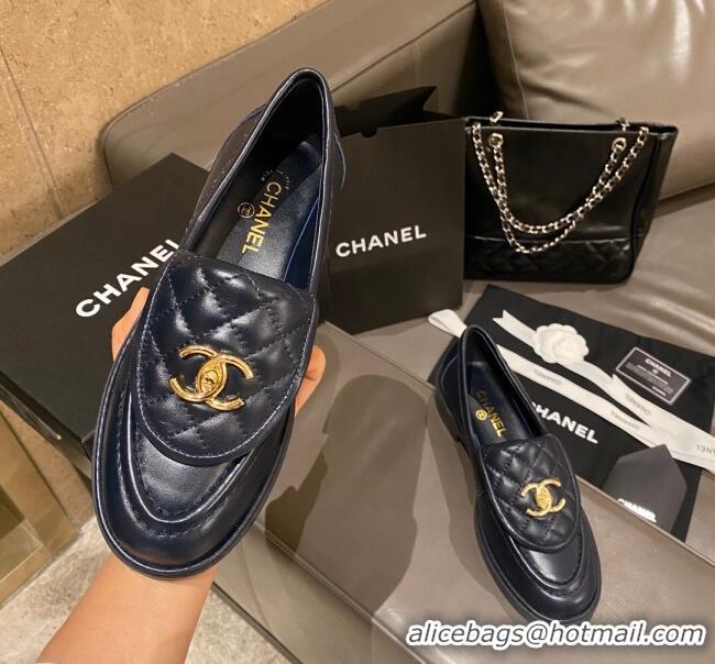 Grade Design Chanel Leather Loafers with CC Foldover 120279 Blue