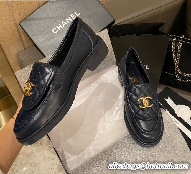 Grade Design Chanel Leather Loafers with CC Foldover 120279 Blue