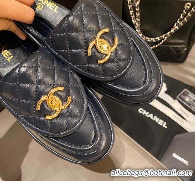 Grade Design Chanel Leather Loafers with CC Foldover 120279 Blue