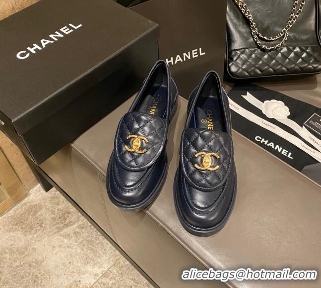 Grade Design Chanel Leather Loafers with CC Foldover 120279 Blue