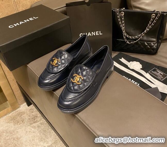 Grade Design Chanel Leather Loafers with CC Foldover 120279 Blue