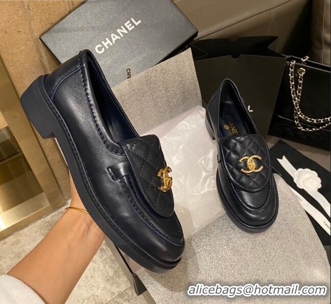 Grade Design Chanel Leather Loafers with CC Foldover 120279 Blue