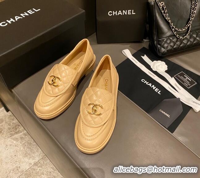 Best Price Chanel Leather Loafers with CC Foldover 120279 Beige