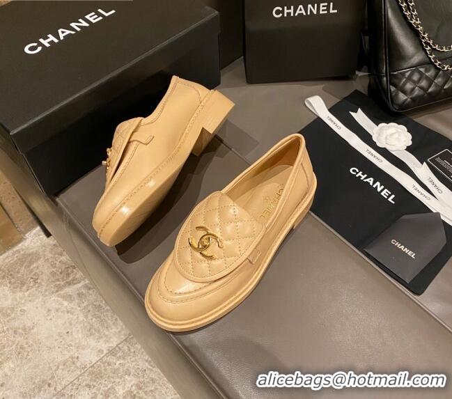 Best Price Chanel Leather Loafers with CC Foldover 120279 Beige