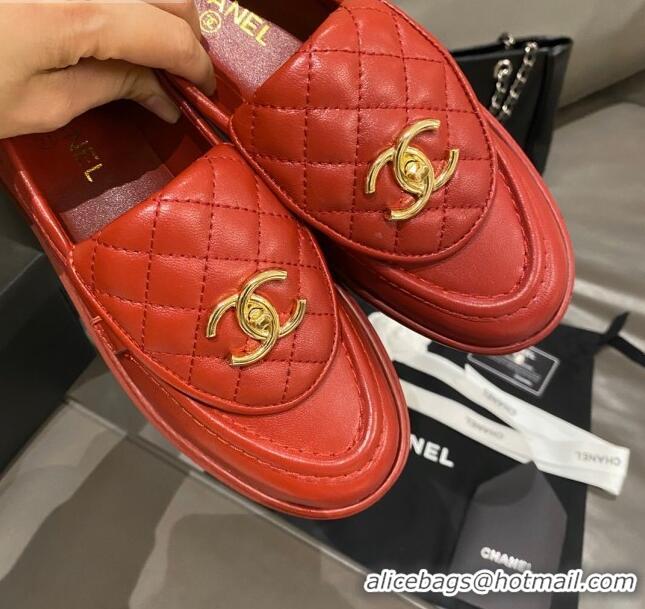 Low Price Chanel Leather Loafers with CC Foldover 120279 Red