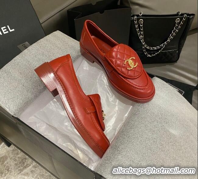 Low Price Chanel Leather Loafers with CC Foldover 120279 Red