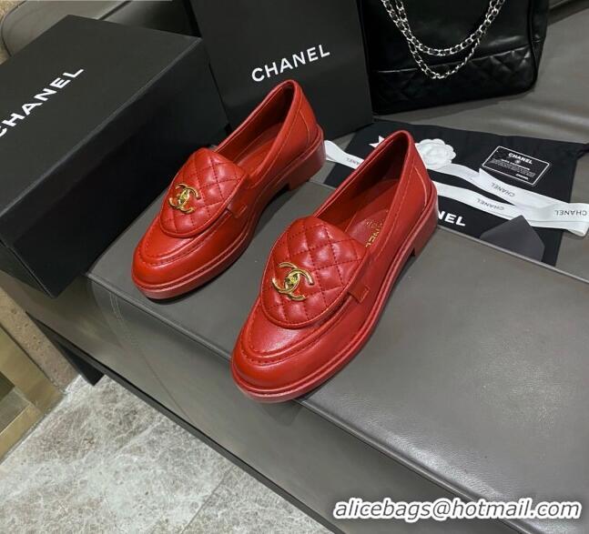 Low Price Chanel Leather Loafers with CC Foldover 120279 Red