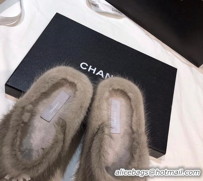 Best Design Chanel Mink Fur Flat Thong Sandals 120283 Gray