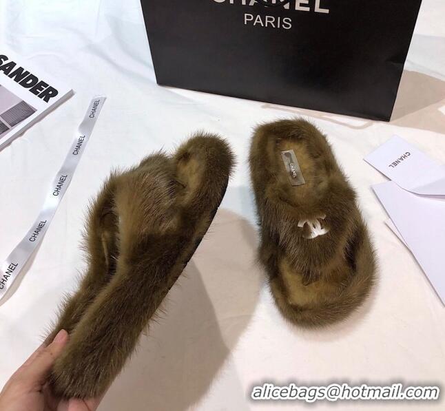 Best Quality Chanel Mink Fur Flat Thong Sandals 120283 Brown