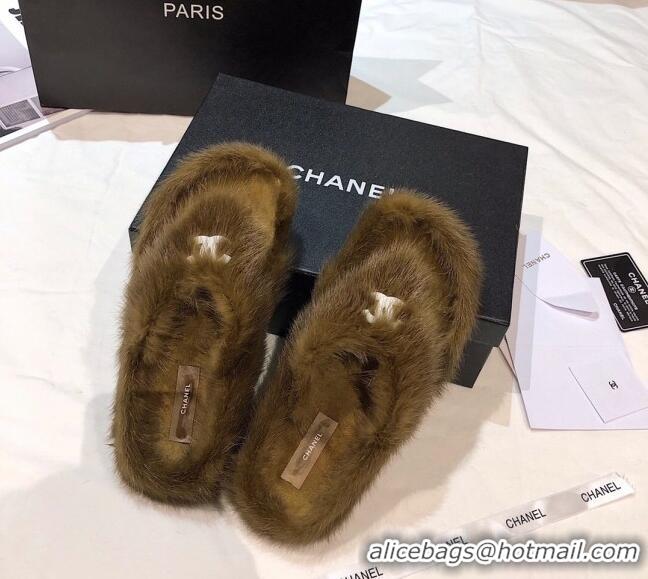 Best Quality Chanel Mink Fur Flat Thong Sandals 120283 Brown