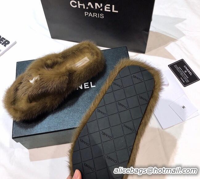 Best Quality Chanel Mink Fur Flat Thong Sandals 120283 Brown