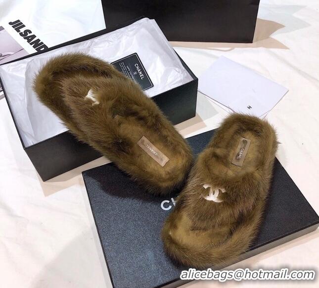 Best Quality Chanel Mink Fur Flat Thong Sandals 120283 Brown