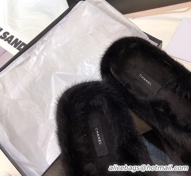 Shop Chanel Mink Fur Flat Thong Sandals 120283 Black