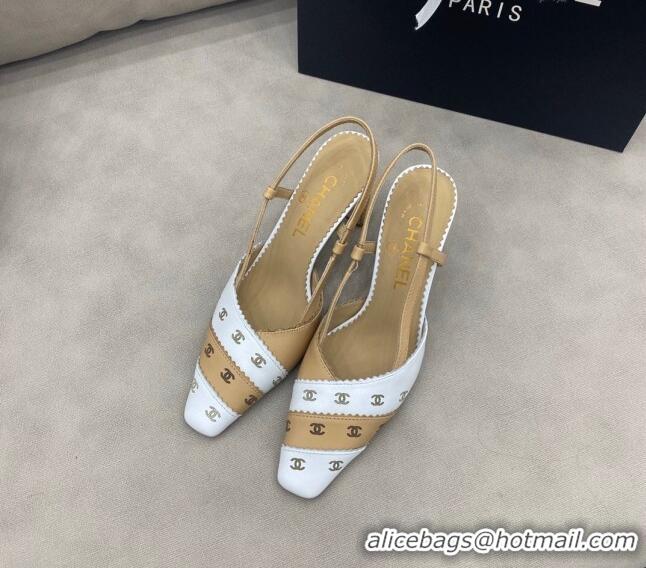 Low Price Chanel CC Patchwork SLingback 8.6cm Pumps 120392 Beige