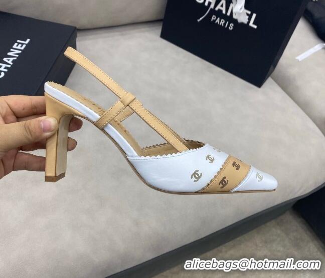 Low Price Chanel CC Patchwork SLingback 8.6cm Pumps 120392 Beige