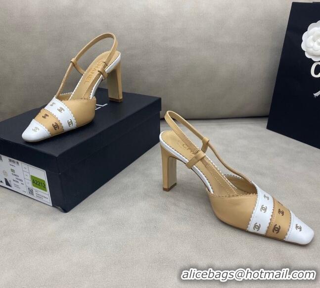 Low Price Chanel CC Patchwork SLingback 8.6cm Pumps 120392 Beige