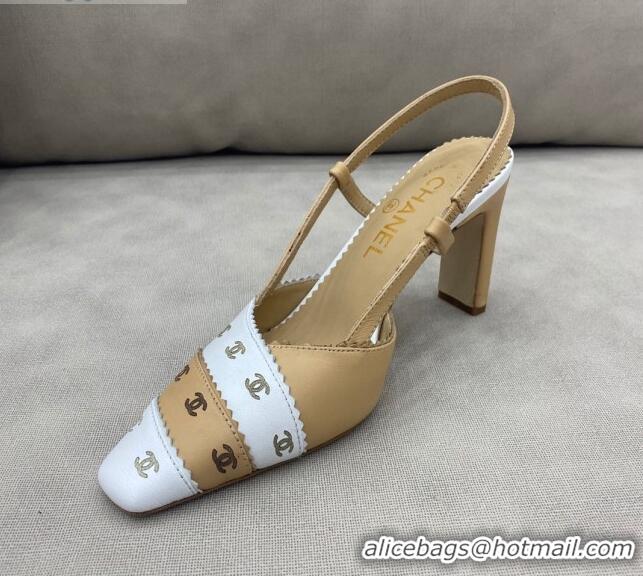 Low Price Chanel CC Patchwork SLingback 8.6cm Pumps 120392 Beige