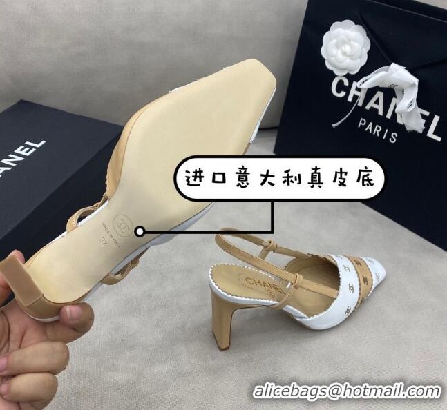 Low Price Chanel CC Patchwork SLingback 8.6cm Pumps 120392 Beige