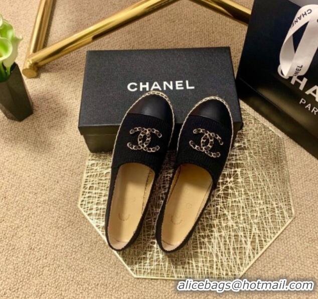 Elegant Chanel Knitted Wool Espadrilles G36368 Black