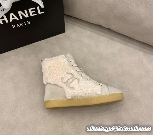 New Style Chanel Suede and CC Shearling Wool Short Boots 120422 Gray