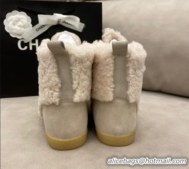 New Style Chanel Suede and CC Shearling Wool Short Boots 120422 Gray