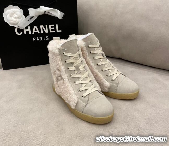 New Style Chanel Suede and CC Shearling Wool Short Boots 120422 Gray