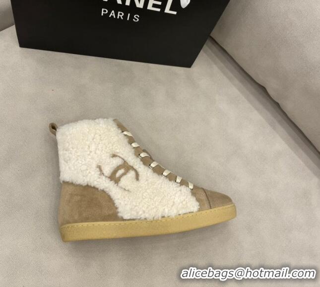 Best Quality Chanel Suede and CC Shearling Wool Short Boots 120422 Brown